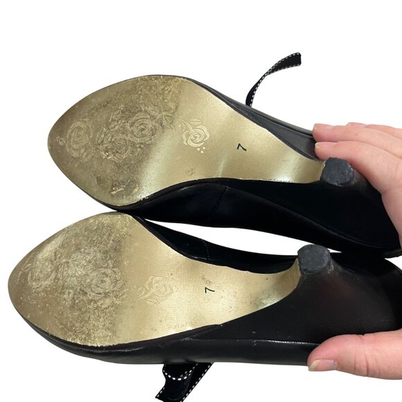 Poetic License heels women's 7 black brown leather bow tie - Picture 5 of 13